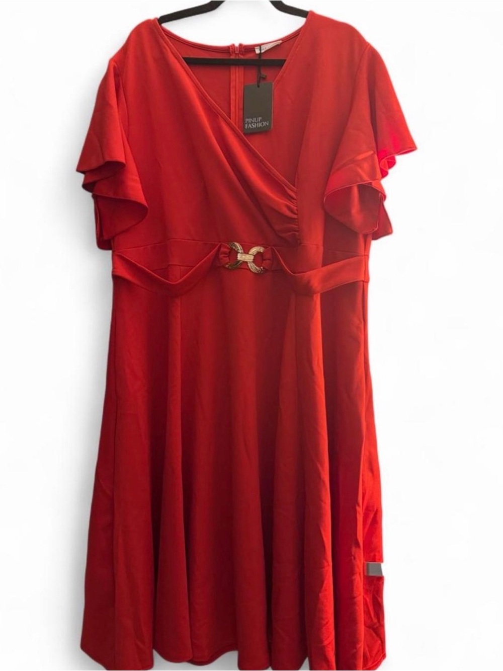 Pinup Fashion Red Flutter Sleeve Dress Size 22W NWT